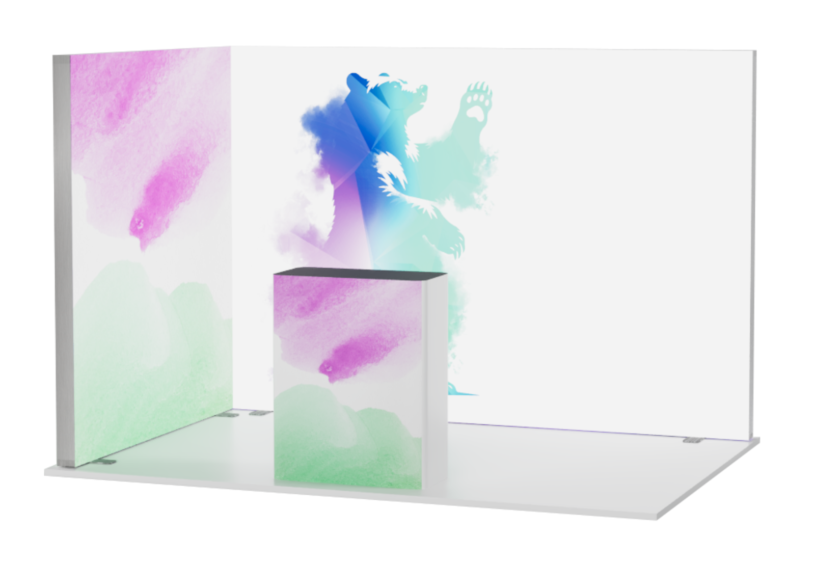 Zestaw Stoisko LED o wymiarach 3x2m z 2 ścianami podświetlanymi i ladą na środku - bez tła