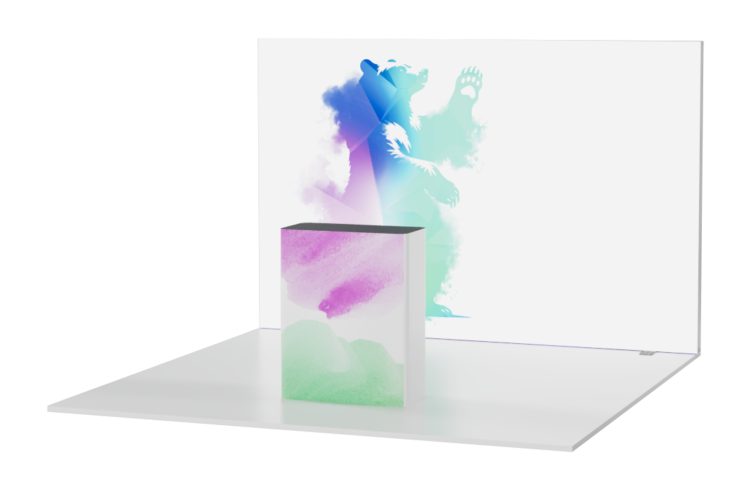 Zestaw Stoisko LED o wymiarach 3x3m z 2 ścianami podświetlanymi i ladą na środku - bez tła